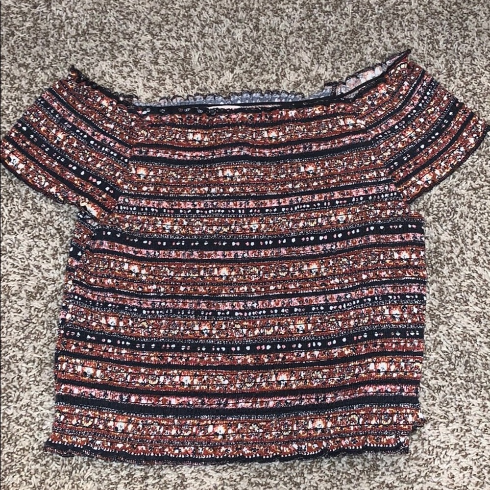 off the shoulder colorful crop top!